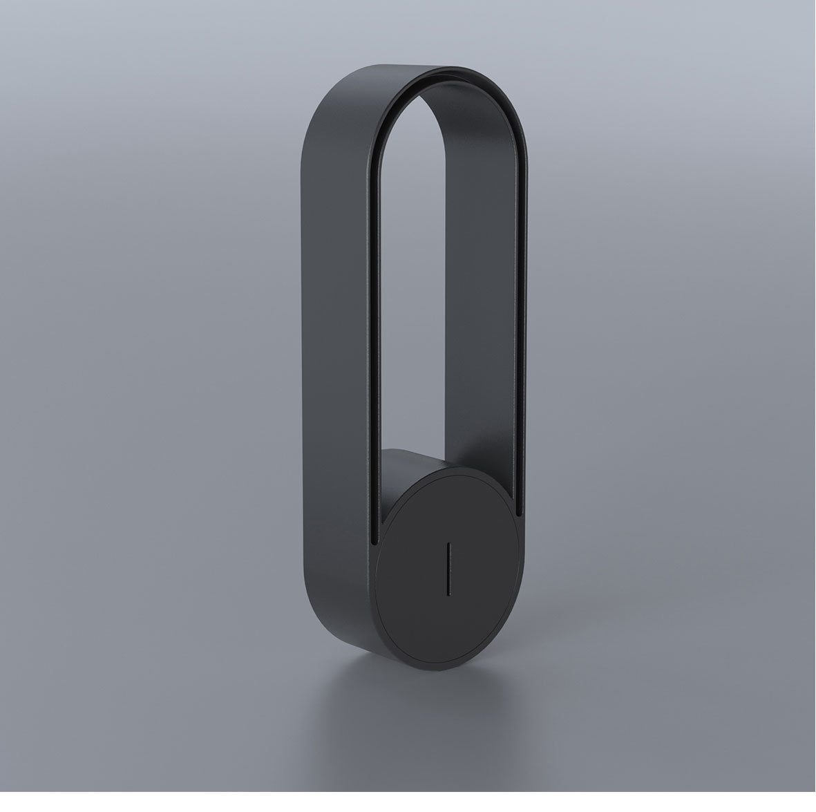 Arch shaped USB model of the ion generator, seen from the front on a plain ground