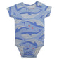 Baby short sleeve cotton bodysuit with a shoulder snap opening shown flat on a plain background
