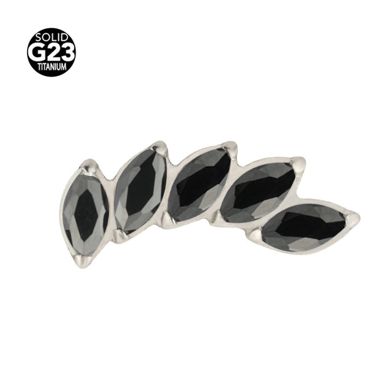 Titanium marquise zircon curved piercing stud shown against a white background