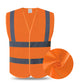 Orange mesh work vest with two horizontal reflective bands, shoulder strips and no pockets