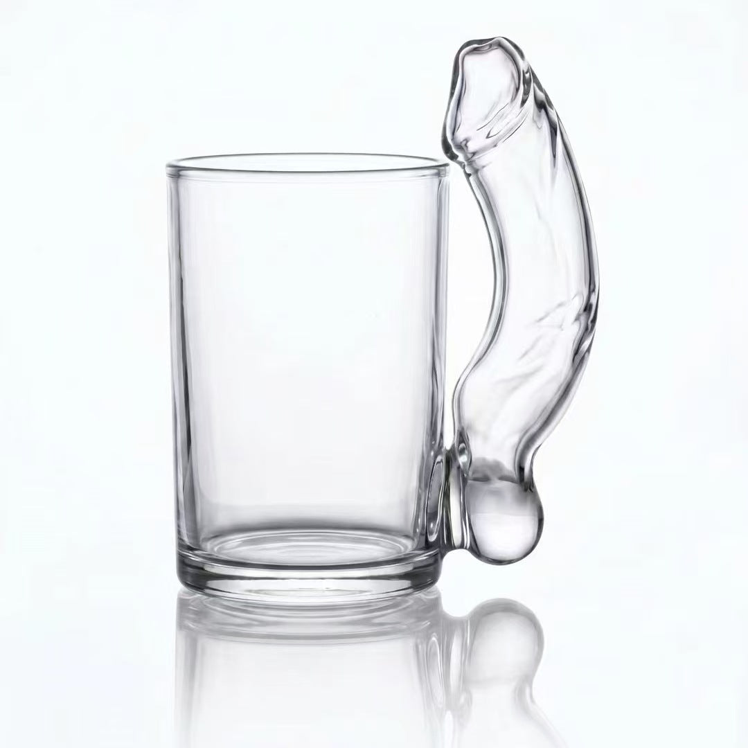 Clear borosilicate D cup cocktail glass front view boxed as a novelty gift