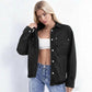 Charcoal gray washed denim shirt with chest pockets and button front, size S variant image