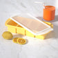 Flexible platinum silicone ice cube tray in a square mould for the home freezer