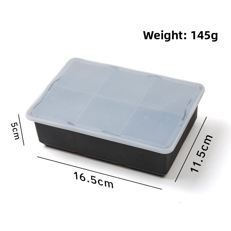 Six cavity large cube tray with lid, 16.5 by 11.5 by 5 cm, 145 g, option 6 Cavities Large Cube Tray, Black