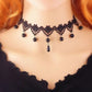 Vintage lace choker necklace with a faceted cabochon centre and hanging bead drops