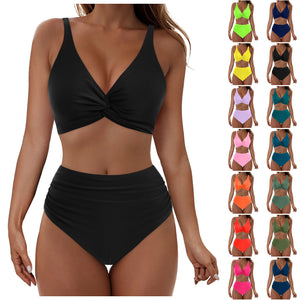 Side profile of the vest-strap tankini swimsuit showing wide shoulder straps