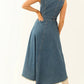Sleeveless Denim Dress with Adjustable Waist for Casual Day, Trip, Relaxed Outing with Easy Styling | side profile detail...