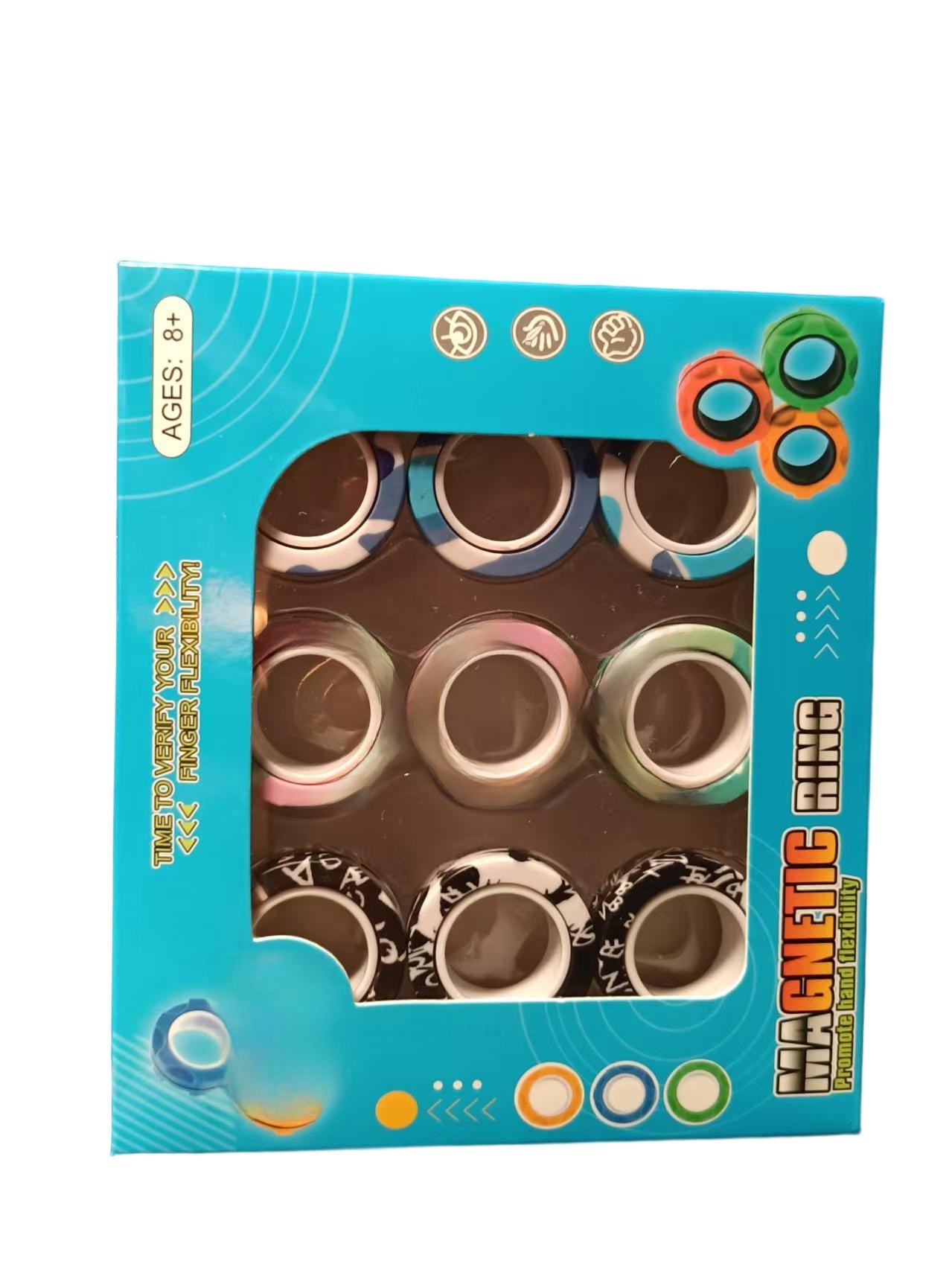 Magnetic fidget rings styled on a desk setup