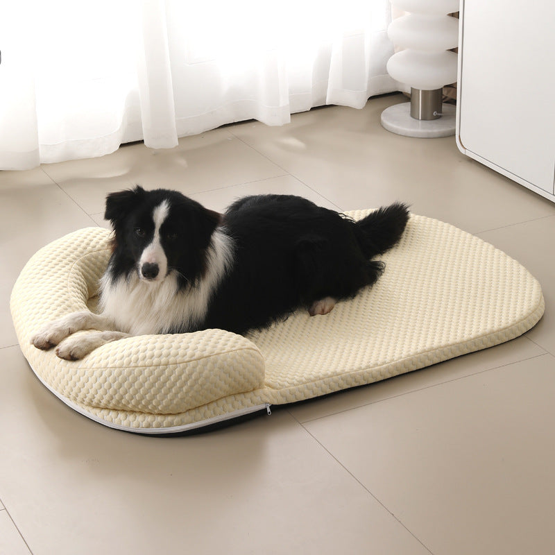 Cool touch summer pet mat with a padded bolster headrest, for cats and dogs