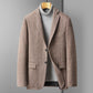 Navy plaid wool blend blazer back view showing the straight hem and fit