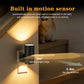 Two black plug in LED night lights side by side showing the 360 degree sensor