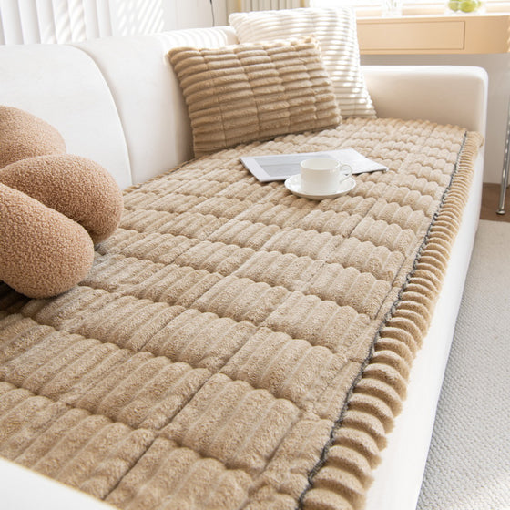 Quilted Ribbed Plush Non-Slip Sofa Cover