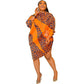 Womens loose midi dress in leopard print with a high round neckline