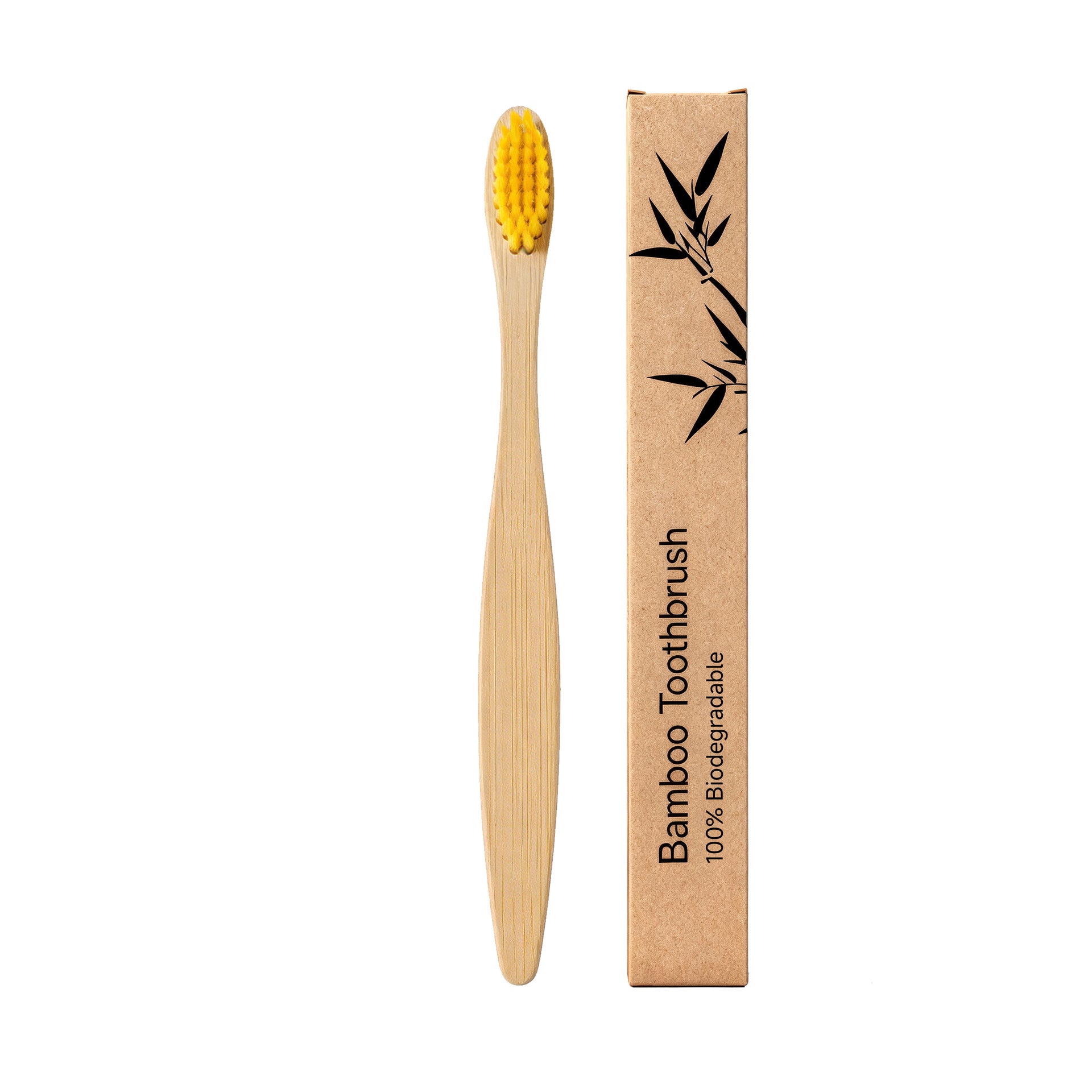 Bamboo toothbrushes grouped to show the natural grain of each handle