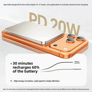 Slim magnetic power bank held against the back of a phone with the ring aligned