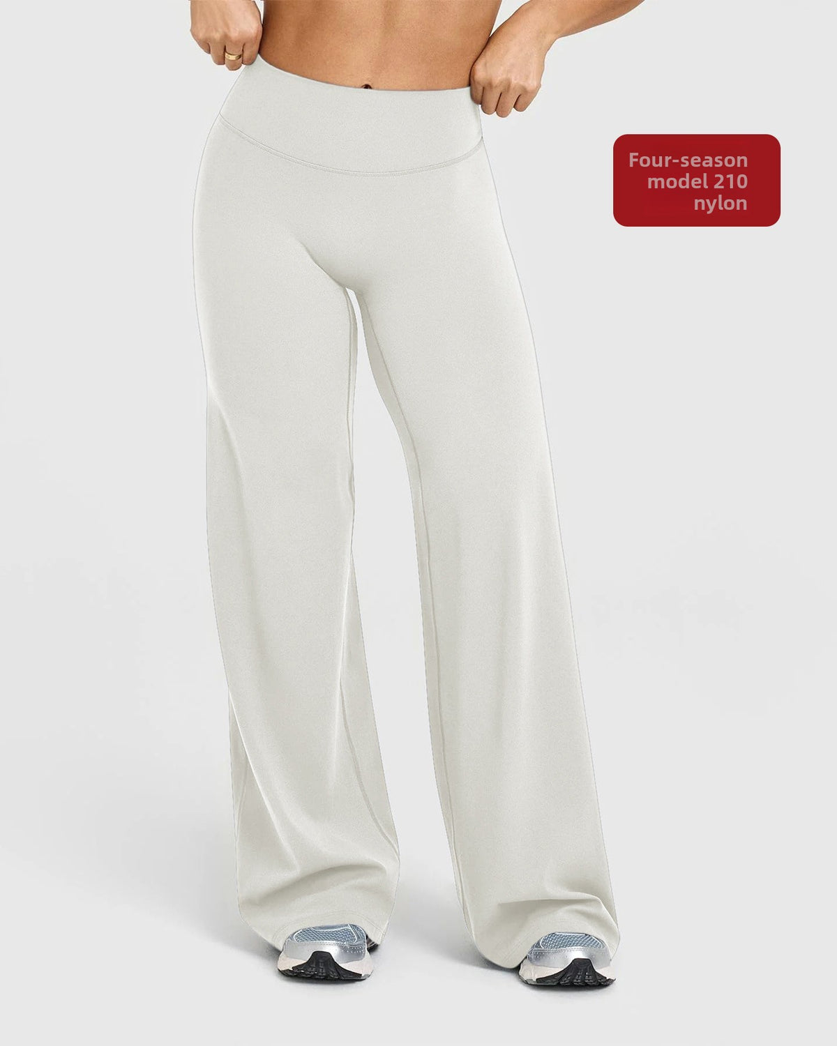 High rise wide leg pants with a smooth tall waistband