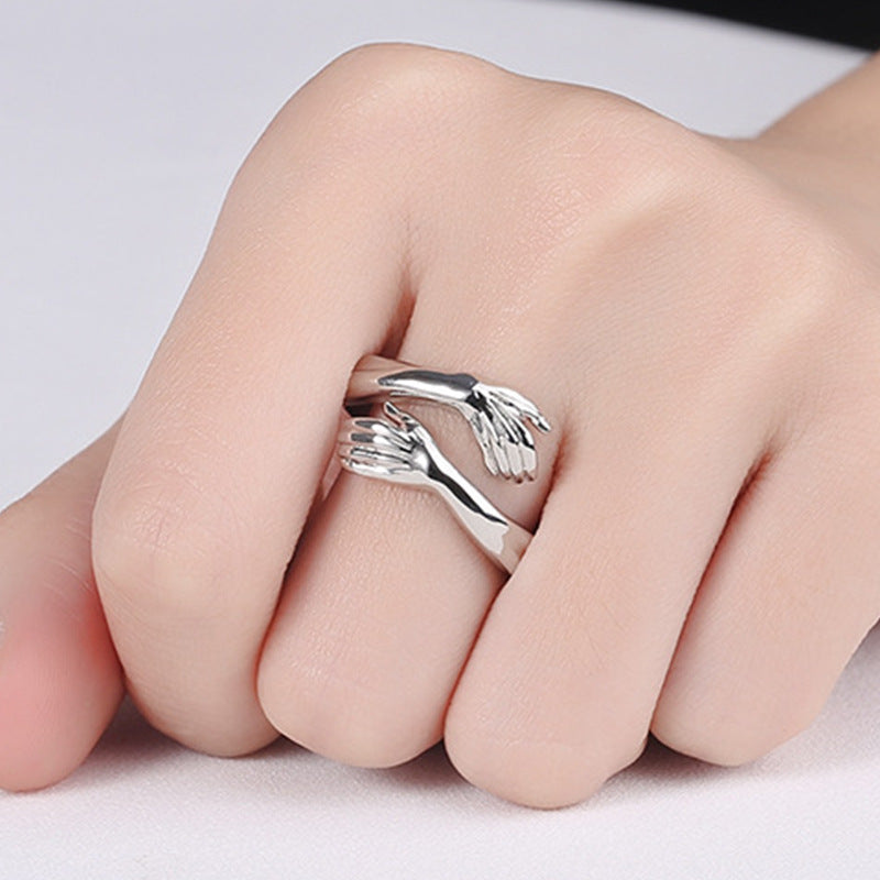 Adjustable Open Hugging Hands Ring