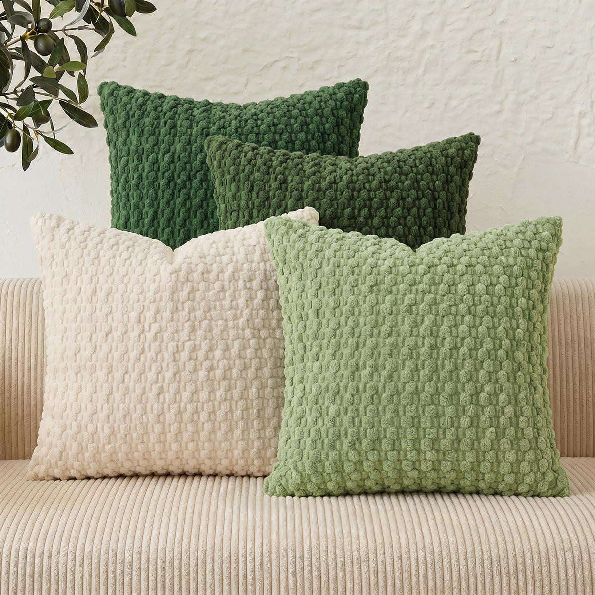 Solid tone bubble grain throw pillow cover for a sofa or bed