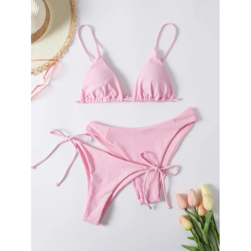 Women's Solid Color Bikini Three-Piece Swimsuit | travel friendly carry scenario