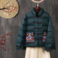 Stand collar and knit inner band on the womens down puffer jacket