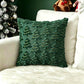 Plush carved cushion cover with green Christmas trees carved into a cream plush face, view 31