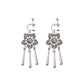 Bohemian tassel and bead clip-on drop earrings, aged tone zinc alloy frame, handmade pair on plain white background