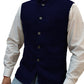 Navy Blue herringbone stand collar vest over a white shirt, size L