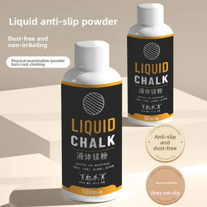 Black and orange liquid chalk bottles in 100 ml and 50 ml with anti-slip and sweat-absorbent labels