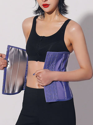Side profile of the boned waist trainer showing the curved hourglass cinch shape