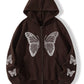 Top down layout of the butterfly zip hoodie showing the full rhinestone motif