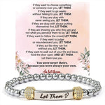 Stainless steel beaded stretch bracelet with an engraved Let Them message bar and gift card