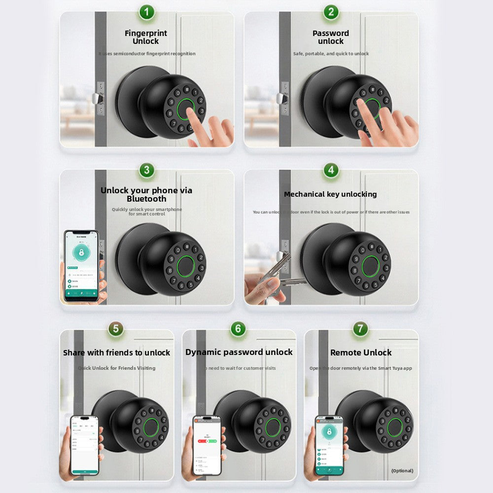 Seven unlocking methods for the smart door knob: fingerprint, password, Bluetooth phone, key, sharing, dynamic code, remote