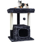 Dangling ball toy hanging at paw height from the cat tree platform