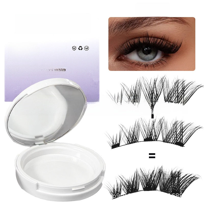 Open white magnetic lash case with purple box beside a close-up eye and lash strip diagram