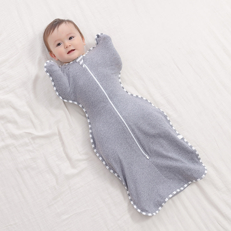 Pure cotton baby swaddle sleeping bag, sleeveless front view in soft colour