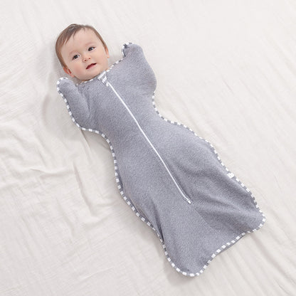 Pure cotton baby swaddle sleeping bag, sleeveless front view in soft colour