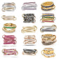 Side profile of the linked stacked band ring showing the joined slim bands
