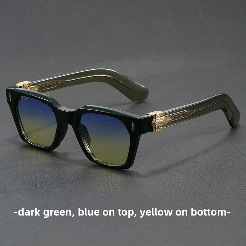 Set of square sunglasses in several frame and lens colours on a neutral backdrop