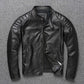 Black stand collar moto jacket with quilted shoulder panels, off-center zip and zip pockets, front view