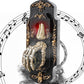 Ornate black Halloween doorbell plaque with a skeleton hand and nose design ringed by music notes