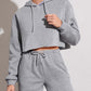 Side angle of the cropped hoodie and tapered jogger lounge set