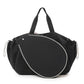 Black sports bag with white piping around the racket-shaped front panel, Black variant
