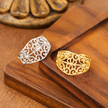 Womens Openwork Scroll and Flower Stainless Steel Ring