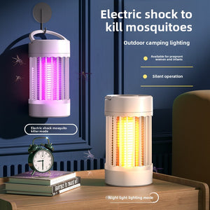 Mosquito killer lamp wall mounted and on a table showing electric shock mode and warm night light mode