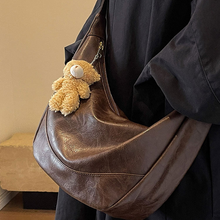 Bear Charm Crossbody Hobo Bag, Soft PU Dumpling Shape, Roomy Everyday Carry