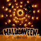 Orange glowing spider web net light beside a Halloween spider web text banner