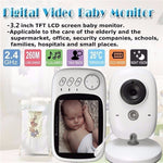 Digital video baby monitor 3.2 inch parent unit and camera with icons for 2.4GHz, lullabies, talk back and night vision