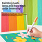 Hand drawing a flower with an acrylic brush marker next to bold vertical rainbow color swatches