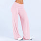 Women's fold over waist wide leg yoga pants in pink