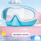 Rainbow mirror lens swimming goggles in a two tone color shown poolside